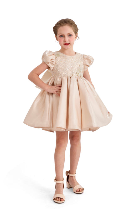 tulleen Champagne Altura Satin Bow Occasion Dress