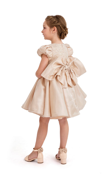 tulleen Champagne Altura Satin Bow Occasion Dress