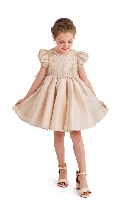 tulleen Champagne Altura Satin Bow Occasion Dress