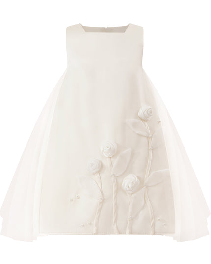 kids atelier tulleen White Valmonta Satin Dress with Floral Accents