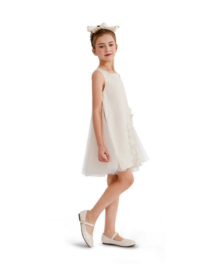kids atelier tulleen White Valmonta Satin Dress with Floral Accents