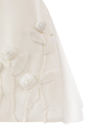 kids atelier tulleen White Valmonta Satin Dress with Floral Accents