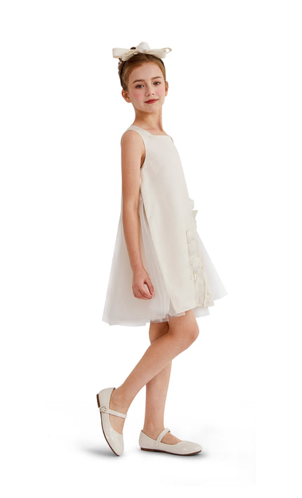 kids atelier tulleen White Valmonta Satin Dress with Floral Accents