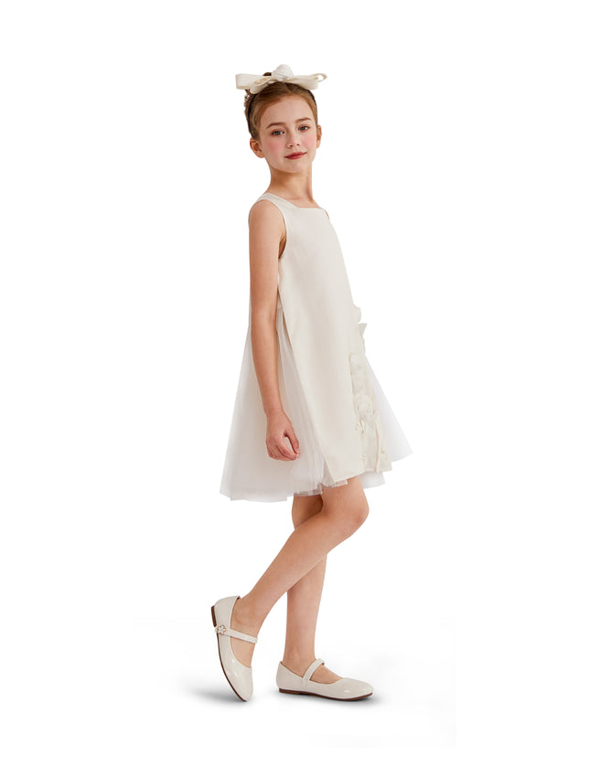 kids atelier tulleen White Valmonta Satin Dress with Floral Accents
