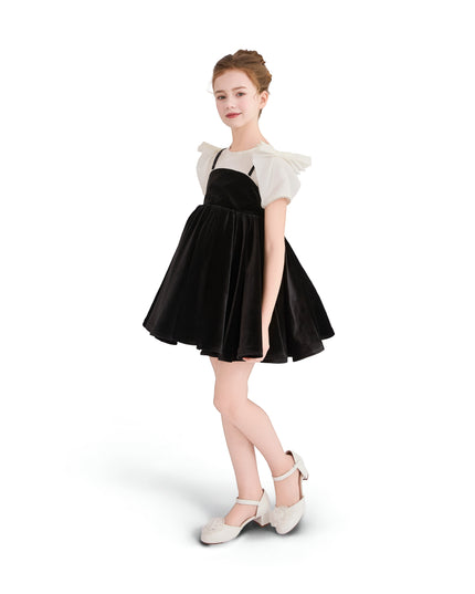 kids atelier tulleen Black & White Velvet Bow Dress