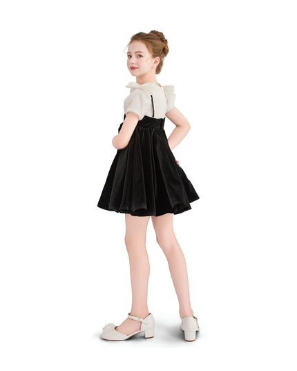 kids atelier tulleen Black & White Velvet Bow Dress