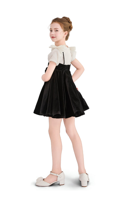 kids atelier tulleen Black & White Velvet Bow Dress