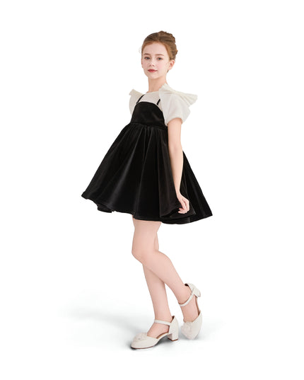 kids atelier tulleen Black & White Velvet Bow Dress