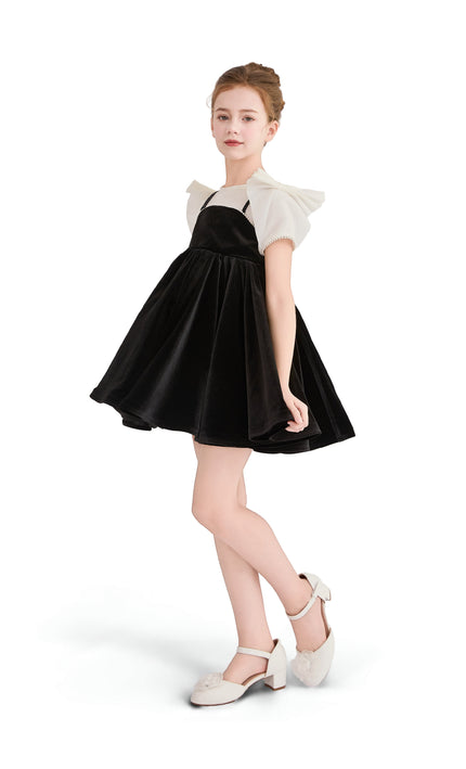 kids atelier tulleen Black & White Velvet Bow Dress