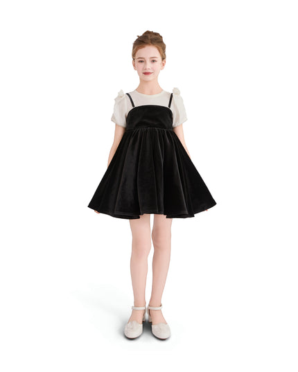 kids atelier tulleen Black & White Velvet Bow Dress