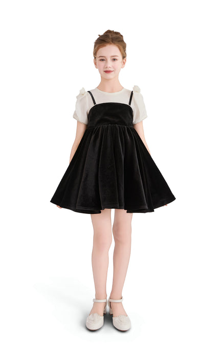 kids atelier tulleen Black & White Velvet Bow Dress