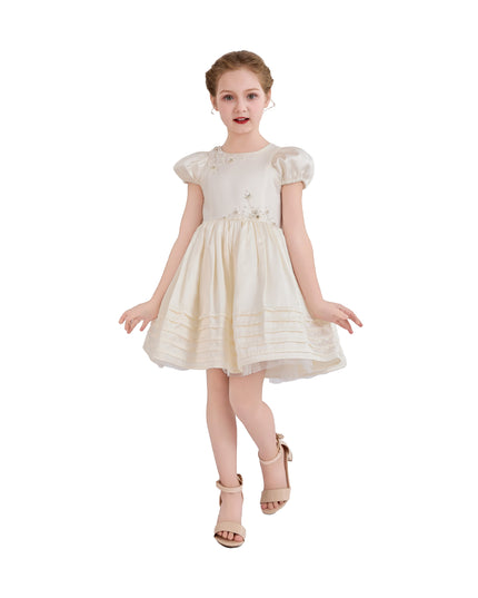 kids atelier tulleen Ivory Vistaine Floral-Embroidered Pleated Dress