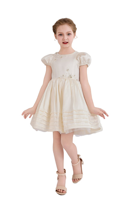 kids atelier tulleen Ivory Vistaine Floral-Embroidered Pleated Dress