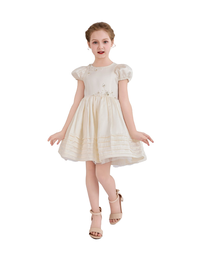 kids atelier tulleen Ivory Vistaine Floral-Embroidered Pleated Dress