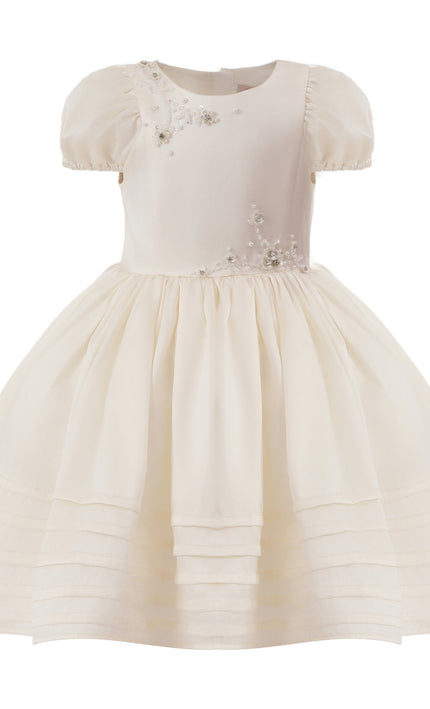 kids atelier tulleen Ivory Vistaine Floral-Embroidered Pleated Dress
