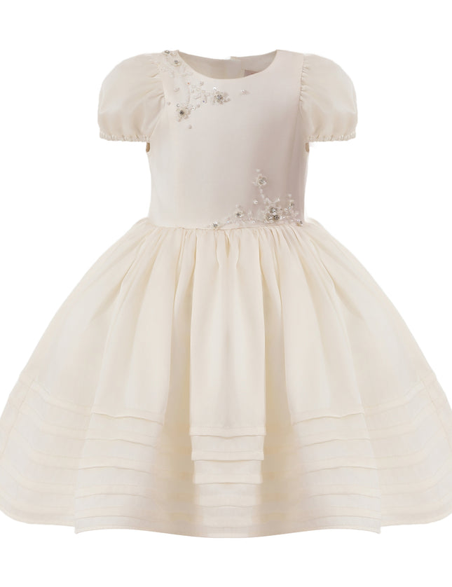kids atelier tulleen Ivory Vistaine Floral-Embroidered Pleated Dress