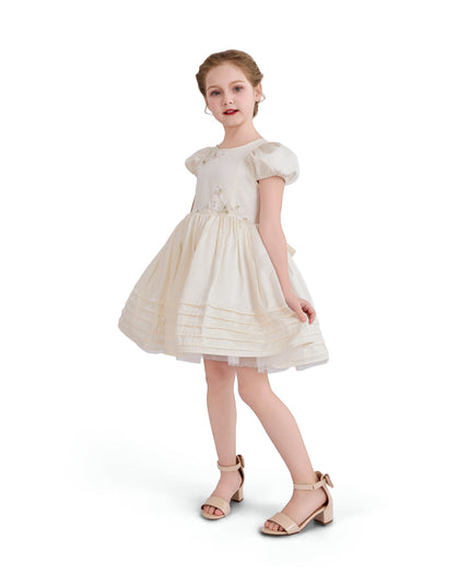 kids atelier tulleen Ivory Vistaine Floral-Embroidered Pleated Dress