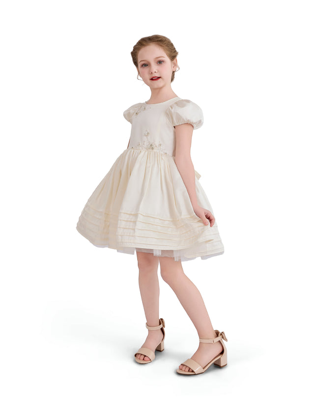 kids atelier tulleen Ivory Vistaine Floral-Embroidered Pleated Dress