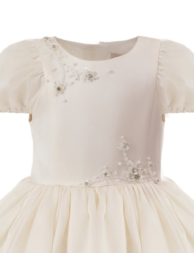 kids atelier tulleen Ivory Vistaine Floral-Embroidered Pleated Dress