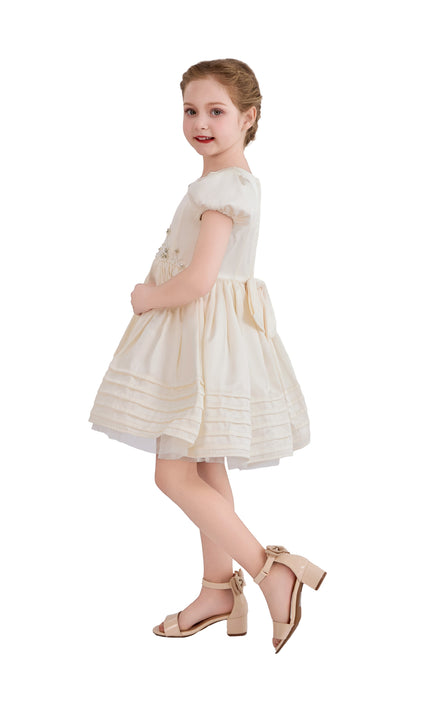 kids atelier tulleen Ivory Vistaine Floral-Embroidered Pleated Dress