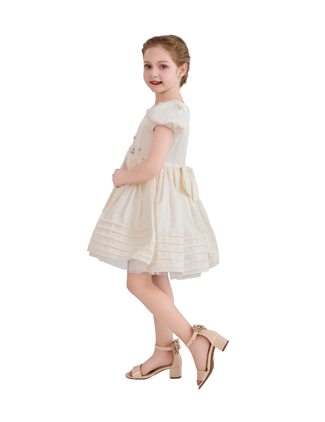 kids atelier tulleen Ivory Vistaine Floral-Embroidered Pleated Dress