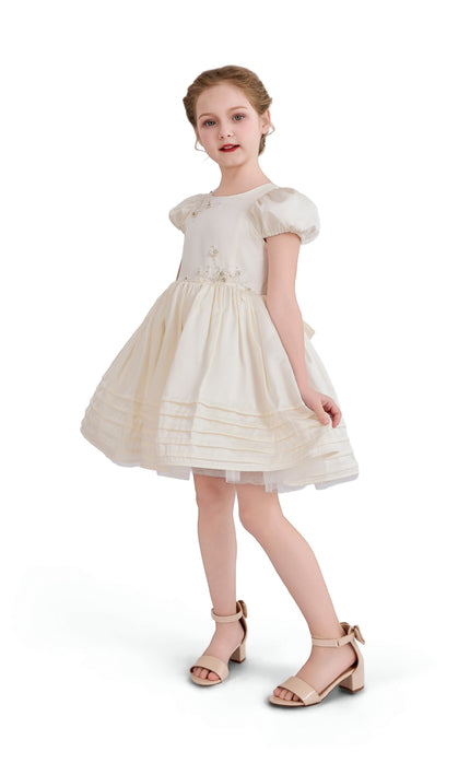 kids atelier tulleen Ivory Vistaine Floral-Embroidered Pleated Dress