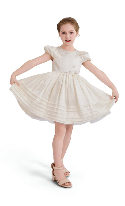 kids atelier tulleen Ivory Vistaine Floral-Embroidered Pleated Dress