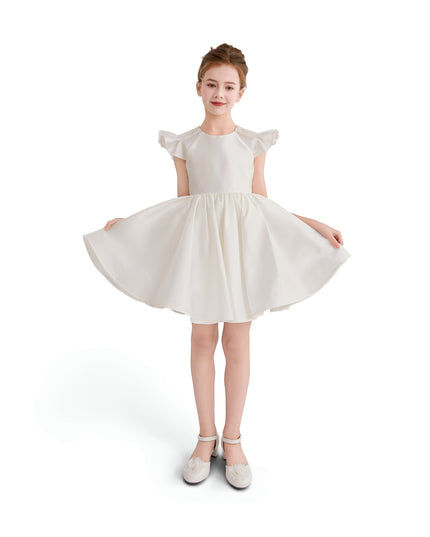 tulleen White Maravelle Satin Flutter-Sleeve Dress
