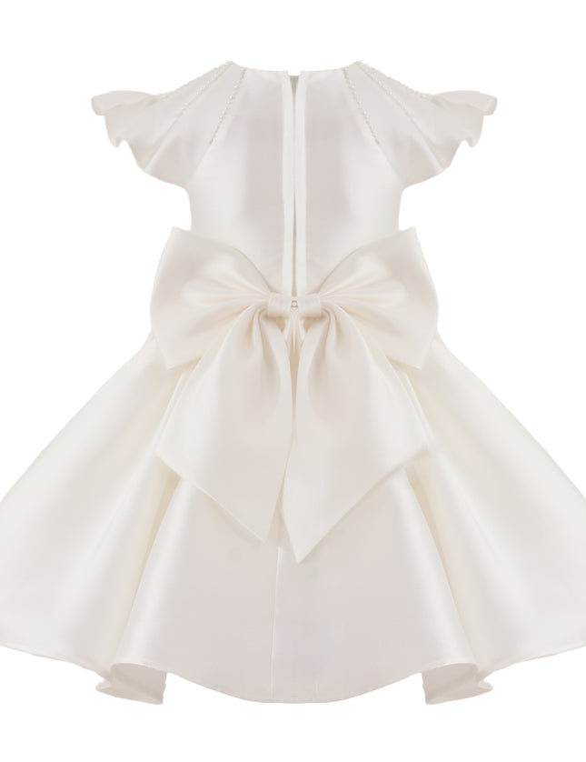 tulleen White Maravelle Satin Flutter-Sleeve Dress