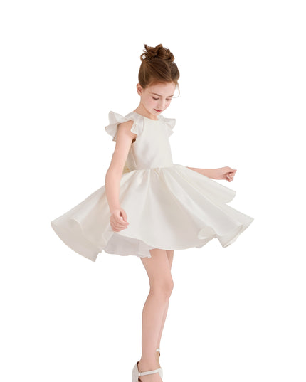 tulleen White Maravelle Satin Flutter-Sleeve Dress