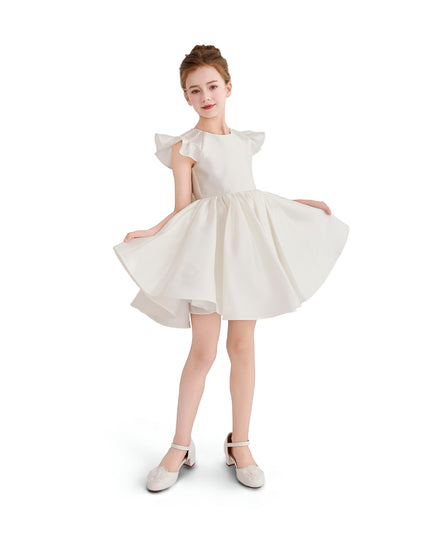tulleen White Maravelle Satin Flutter-Sleeve Dress