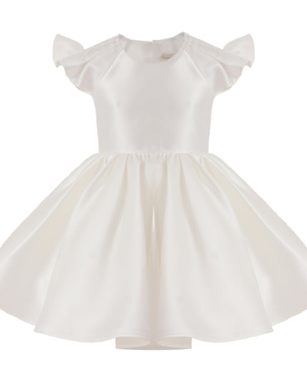 tulleen White Maravelle Satin Flutter-Sleeve Dress