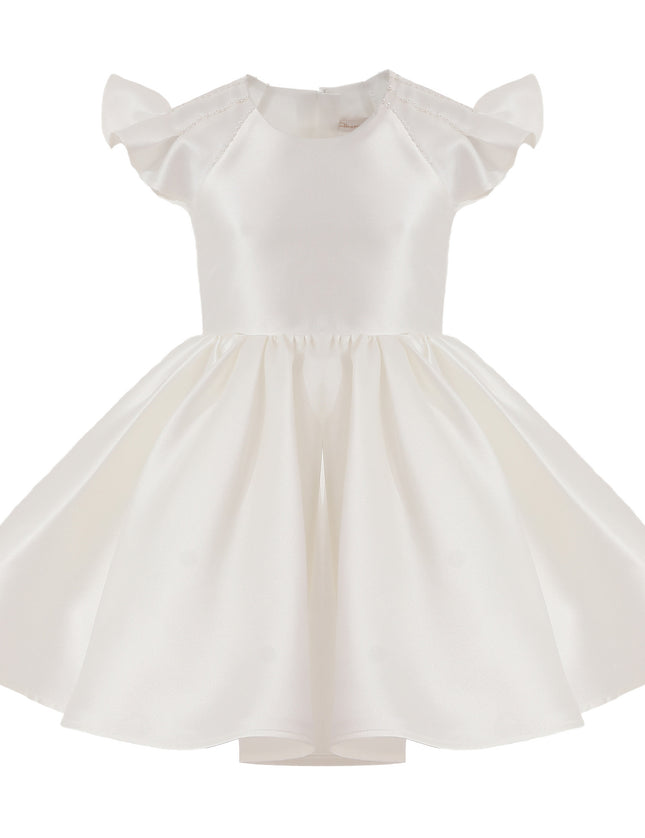 tulleen White Maravelle Satin Flutter-Sleeve Dress