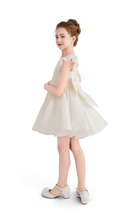 tulleen White Maravelle Satin Flutter-Sleeve Dress