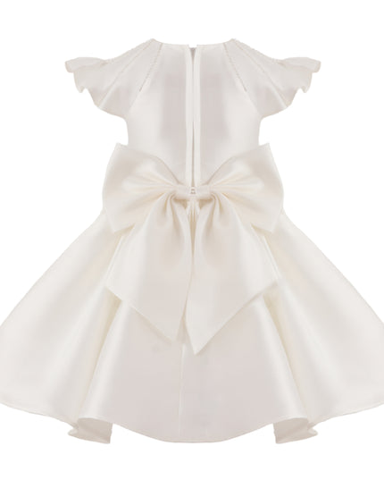 tulleen White Maravelle Satin Flutter-Sleeve Dress