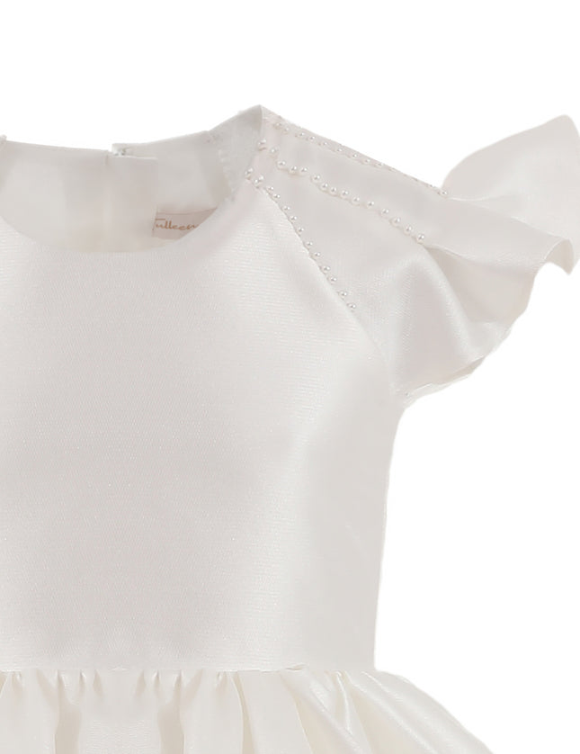 tulleen White Maravelle Satin Flutter-Sleeve Dress