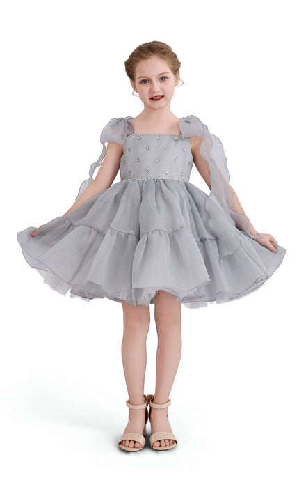 kids atelier tulleen Light Gray Ruffled Party Dress