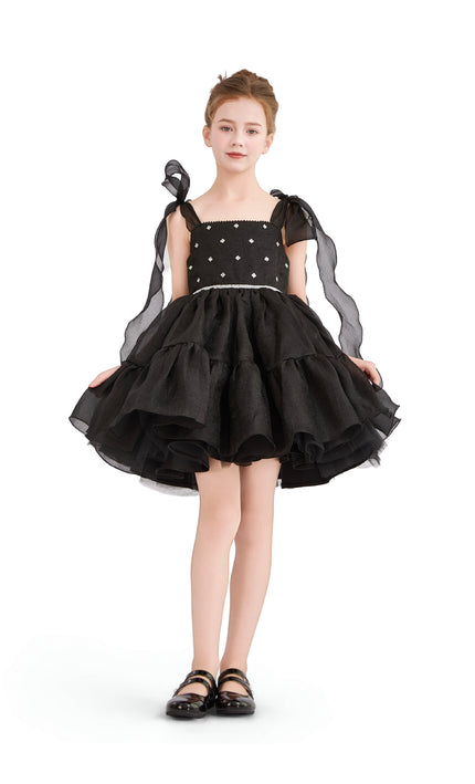 kids atelier tulleen Black Ruffled Party Dress