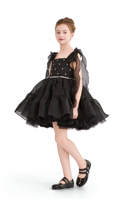 kids atelier tulleen Black Ruffled Party Dress