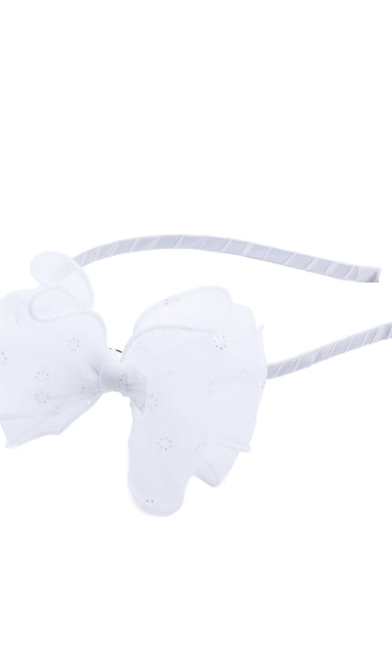 kidsatelier-Tulleen-White Embroidered Bow Headband