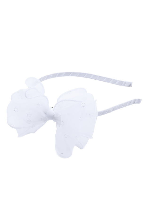 kidsatelier-Tulleen-White Embroidered Bow Headband