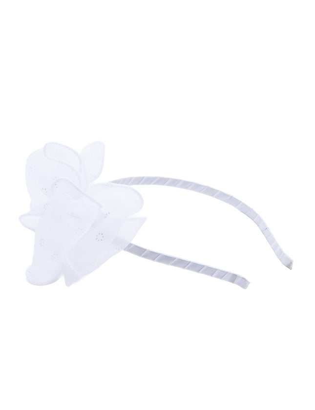kidsatelier-Tulleen-White Embroidered Bow Headband