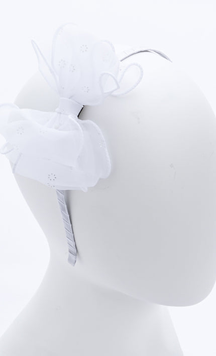 kidsatelier-Tulleen-White Embroidered Bow Headband