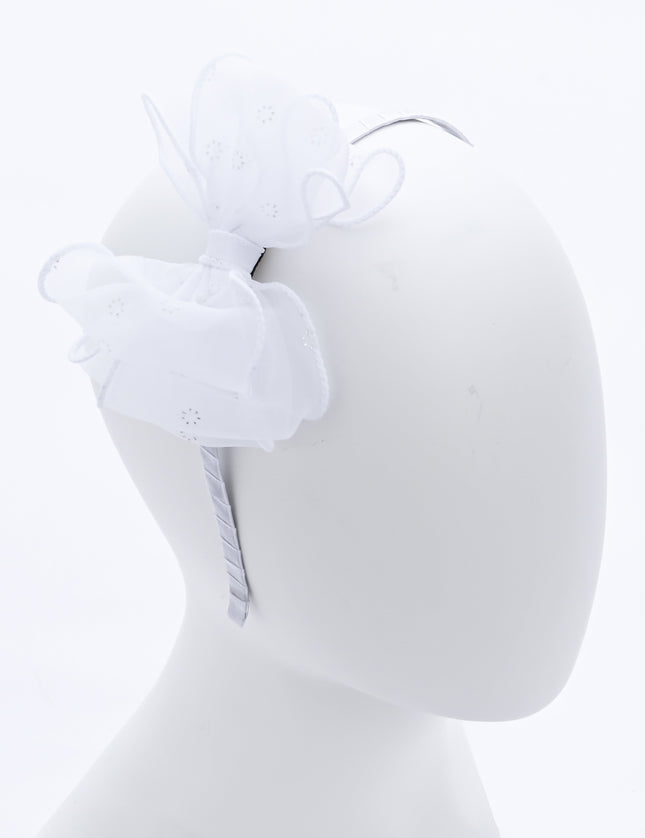 kidsatelier-Tulleen-White Embroidered Bow Headband
