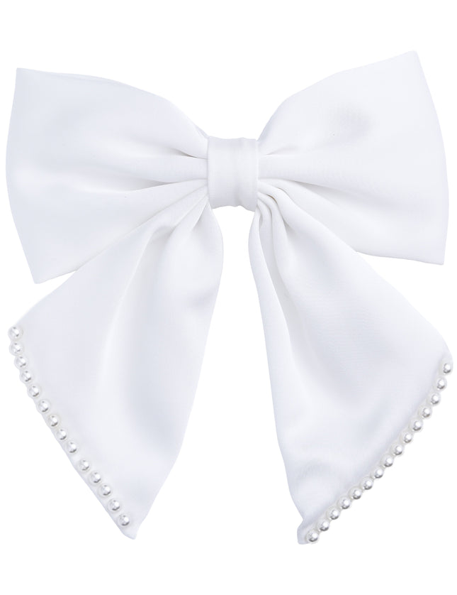 kids atelier tulleen White Pearl-Trimmed Satin Hair Clip