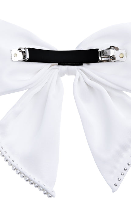 kids atelier tulleen White Pearl-Trimmed Satin Hair Clip