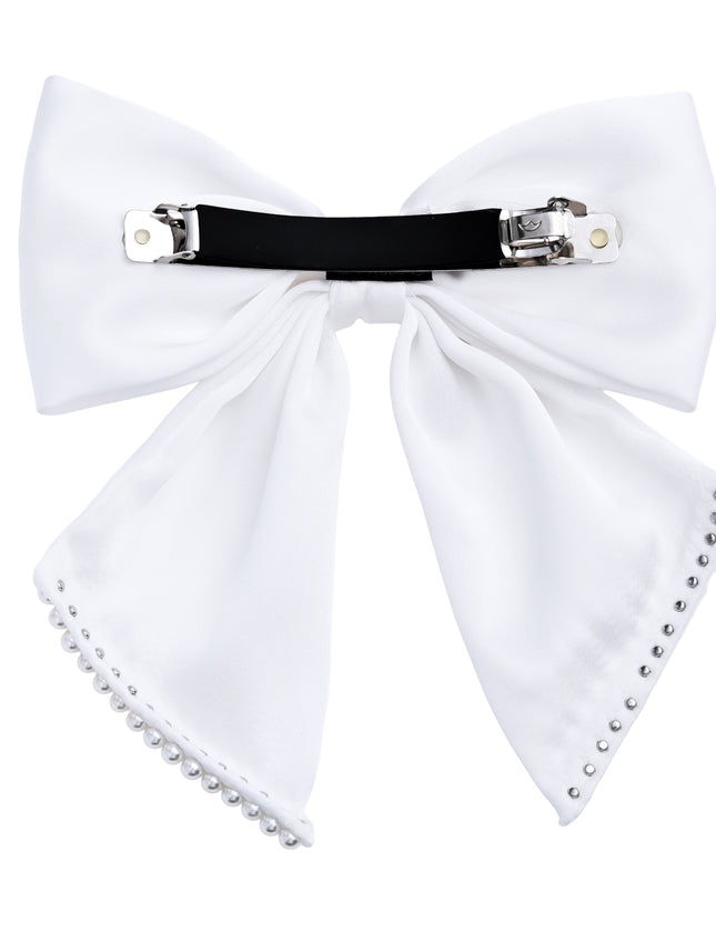 kids atelier tulleen White Pearl-Trimmed Satin Hair Clip