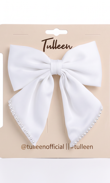 kids atelier tulleen White Pearl-Trimmed Satin Hair Clip
