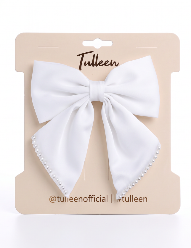 kids atelier tulleen White Pearl-Trimmed Satin Hair Clip