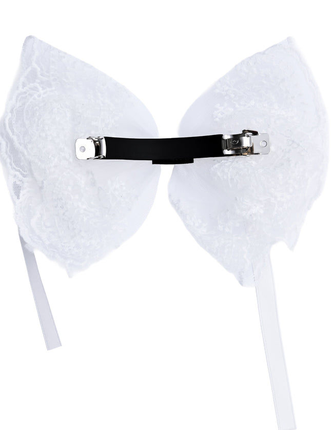 kids atelier tulleen White Layered Tulle & Satin Ribbon Hair Clip